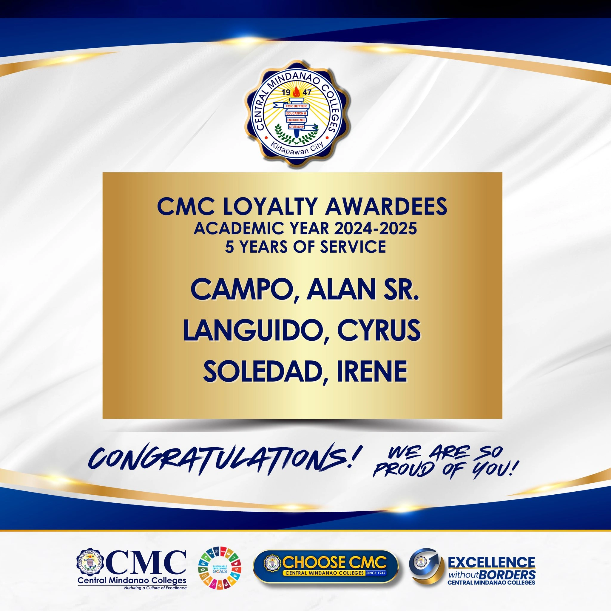 CMC Loyalty Awardees for Five years of Dedicated Service