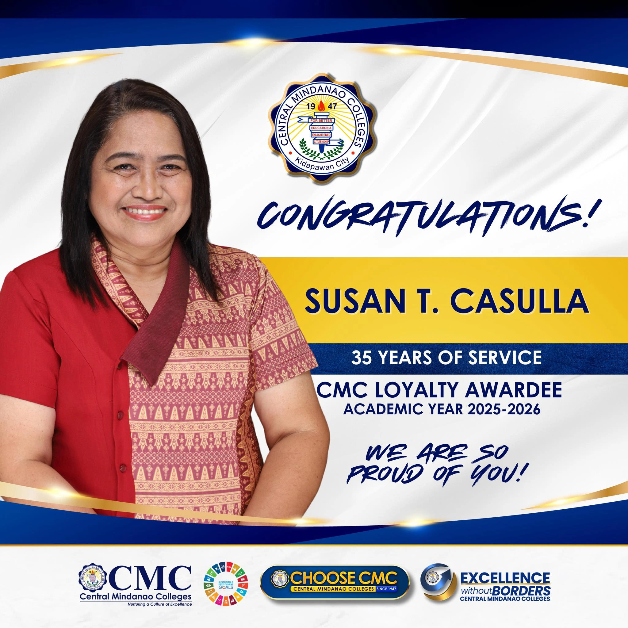 Ms. Susan T. Casulla for Thirty-five years of Faithful and Dedicated Service