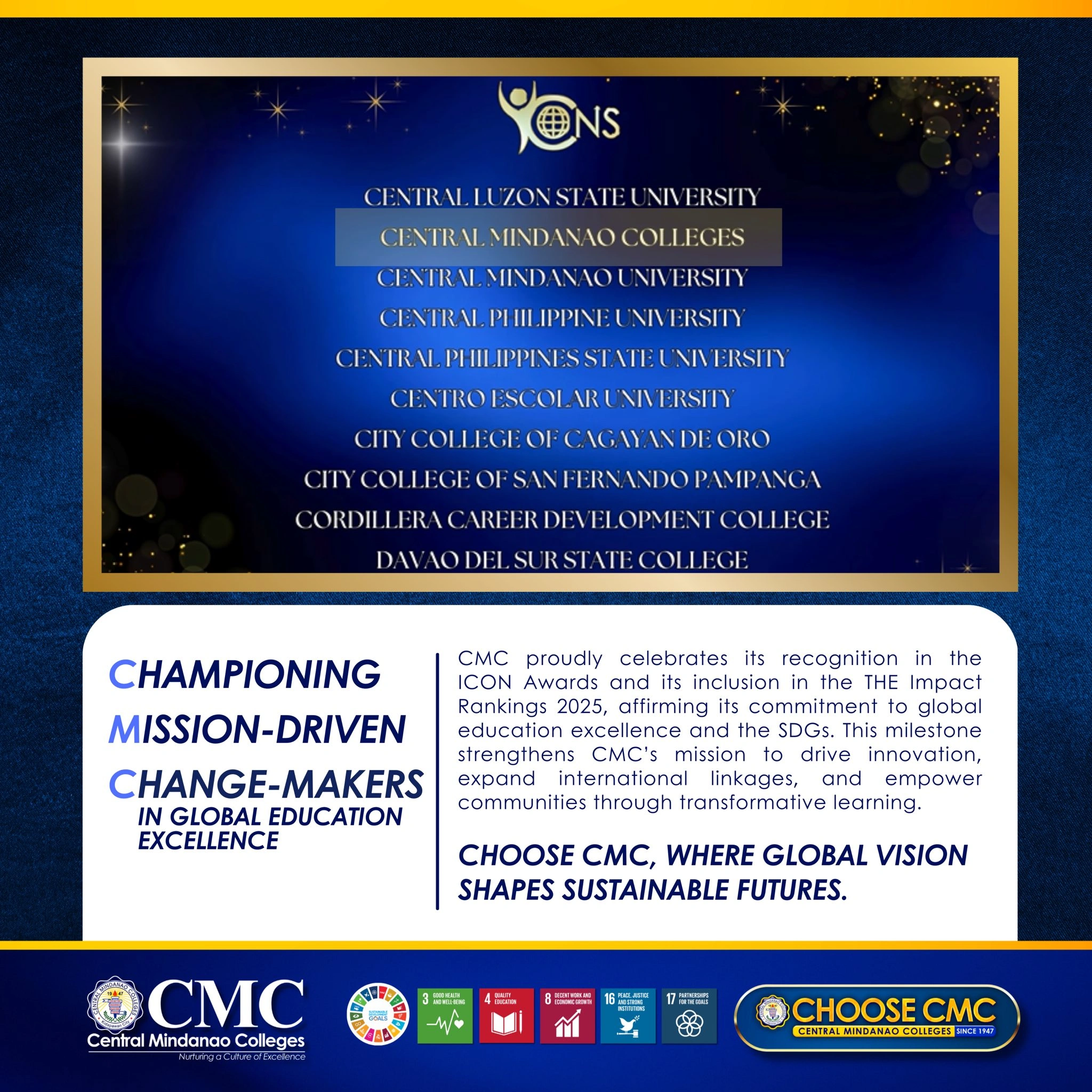 CHED Recognizes Central Mindanao Colleges in ICON Awards for Internationalization