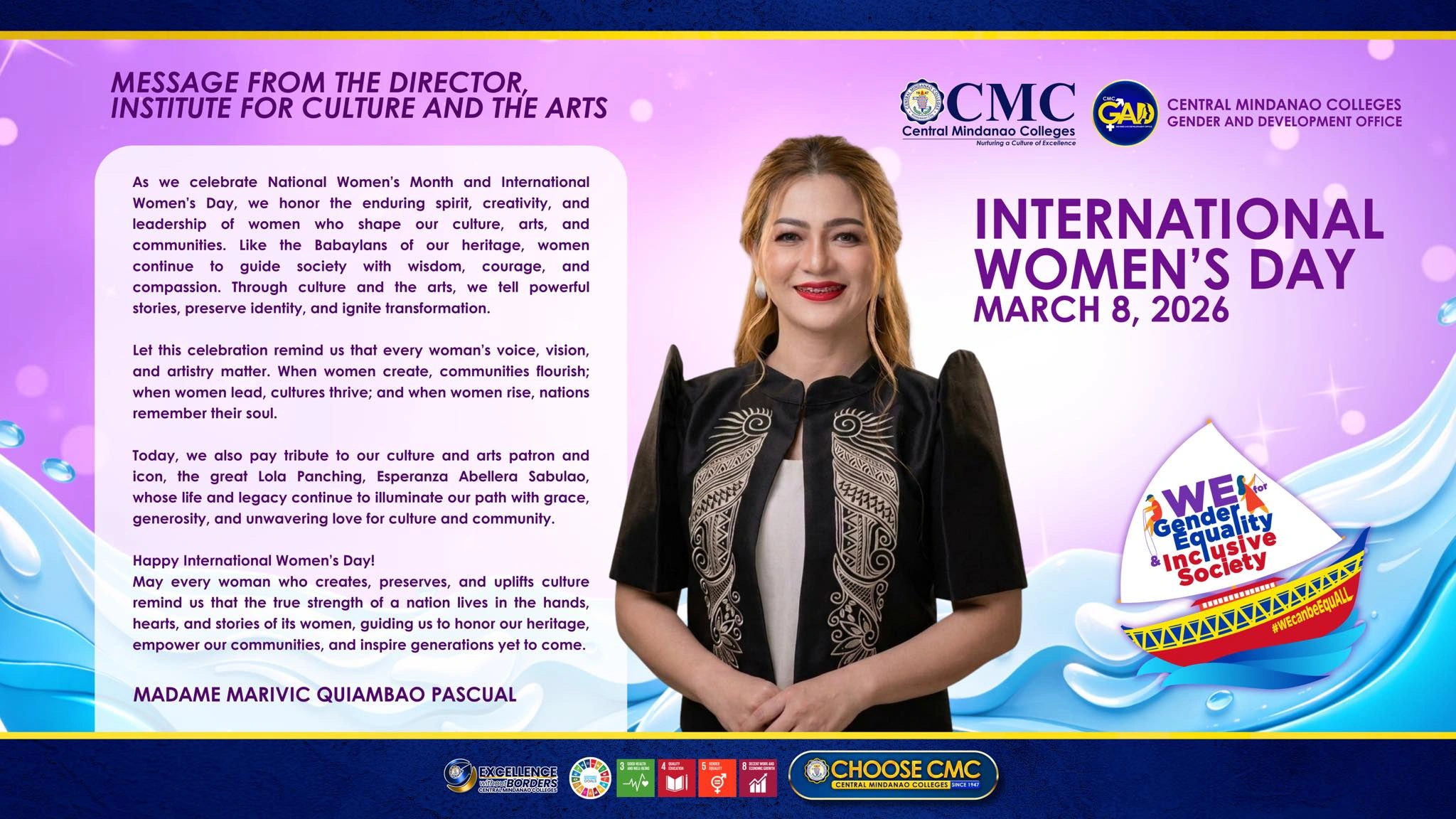 Message from the Director, Institute for Culture and the Arts, Madame Marivic Quiambao Pascual