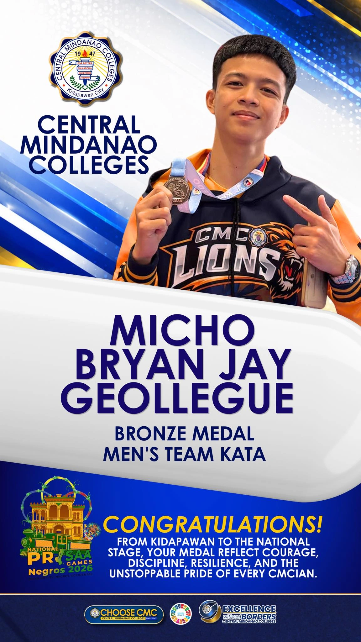 HOME OF THE CHAMPIONS. BRONZED BY DISCIPLINE. FORGED BY THE CMC LION SPIRIT.
