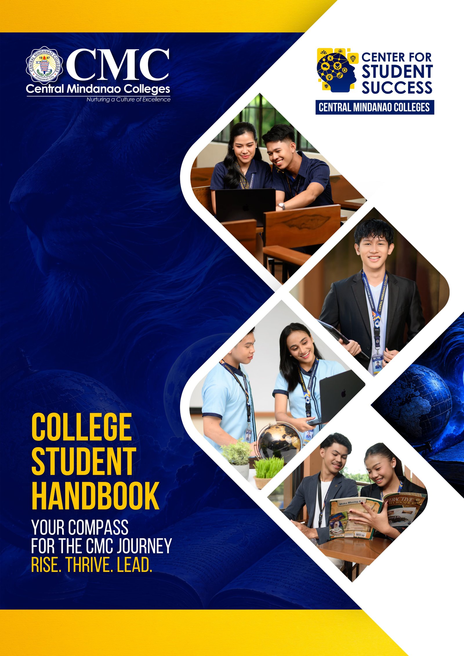 CMC College Student Handbook cover: Your compass for the CMC journey. Rise. Thrive. Lead.