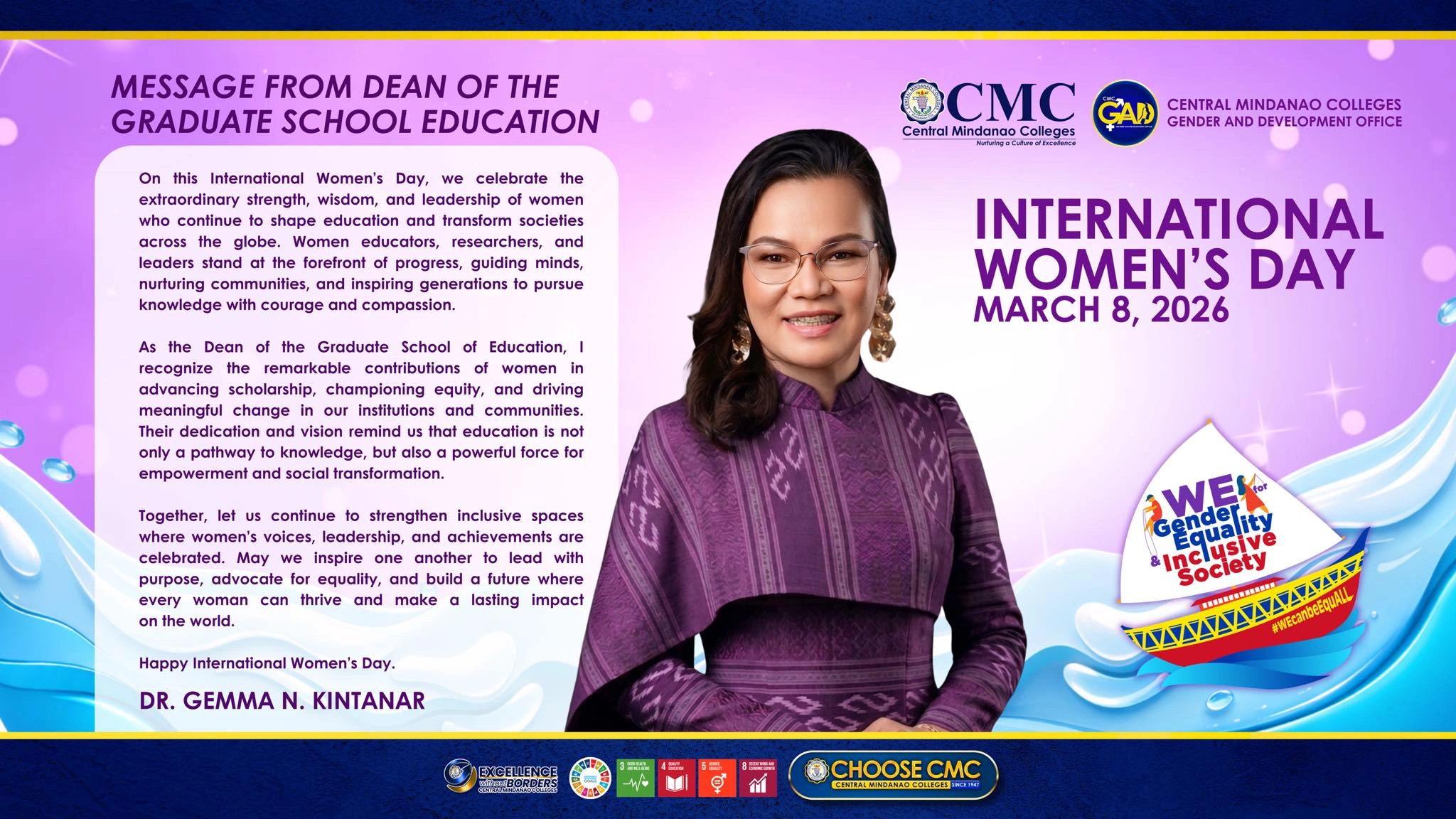 Message from the Dean, Graduate School Education Dr. Gemma N. Kintanar
