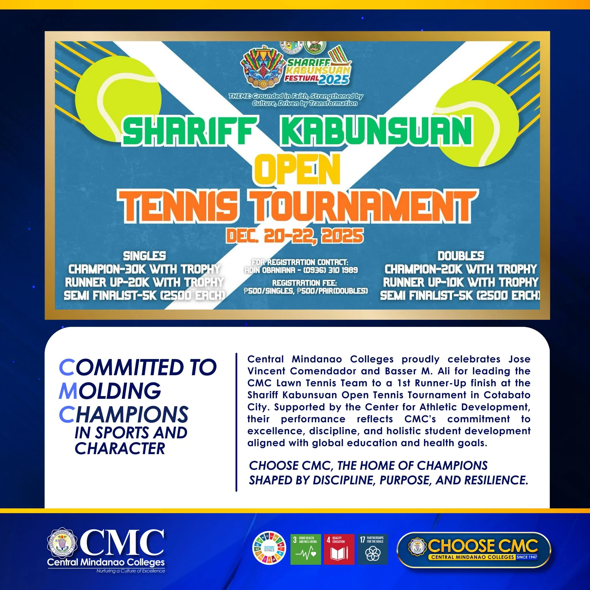 CMC Lawn Tennis Team Secures 1st Runner-Up Finish at Shariff Kabunsuan Open Tournament