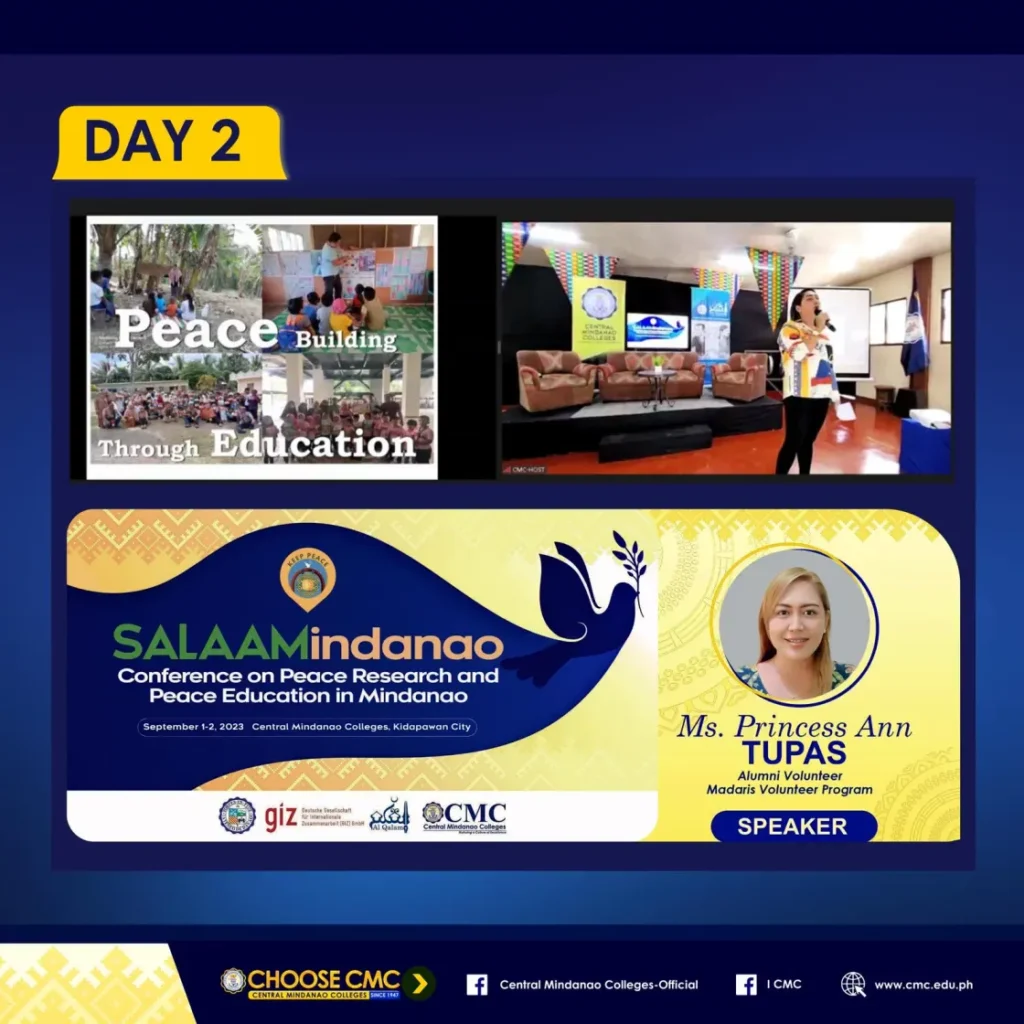 Day 2 | SALAAMindanao: Conference on Peace Research and Peace Education in Mindanao | September 1-2, 2023 at Central Mindanao Colleges, Kidapawan City