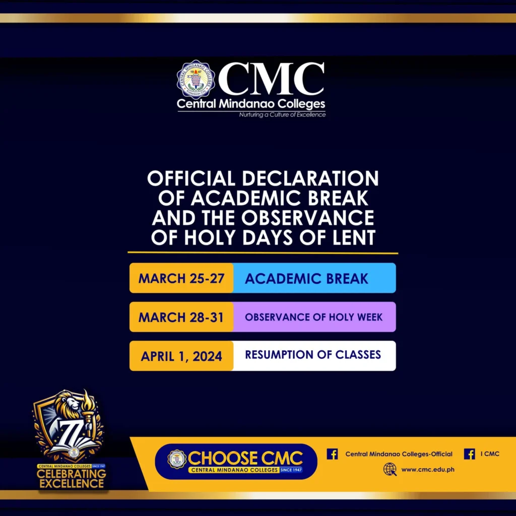 Official Declaration of Academic Break Observance of Holy Week of Lent